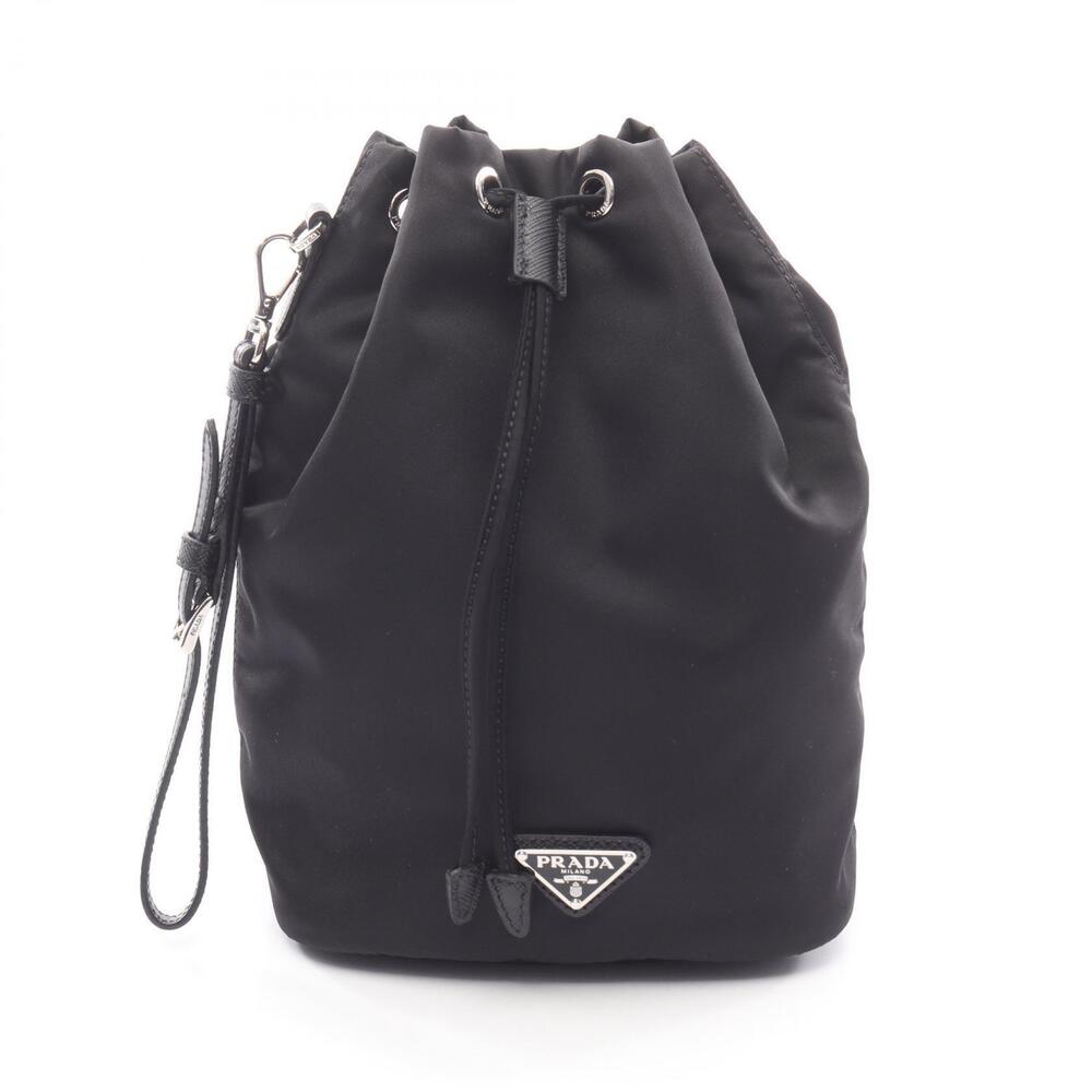 Prada Vela Re Saffiano Leather Shoulder Bag Black